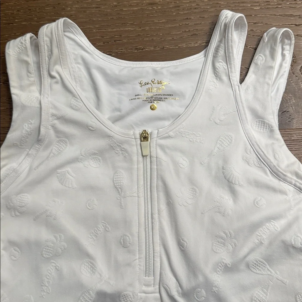 Lilly Pulitzer Luxletic Tennis Dress XL White Zip Front Ruffle Hem - Picture 4 of 6